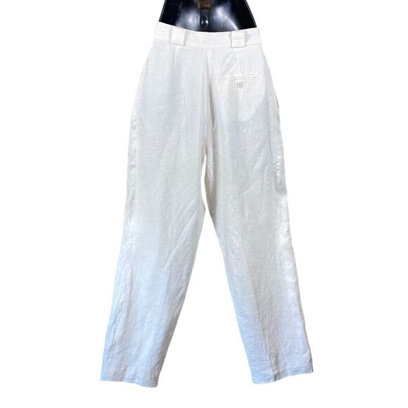 High Waisted Off-white 100% Linen Trousers With Full Length Liner - Picture 4 of 10